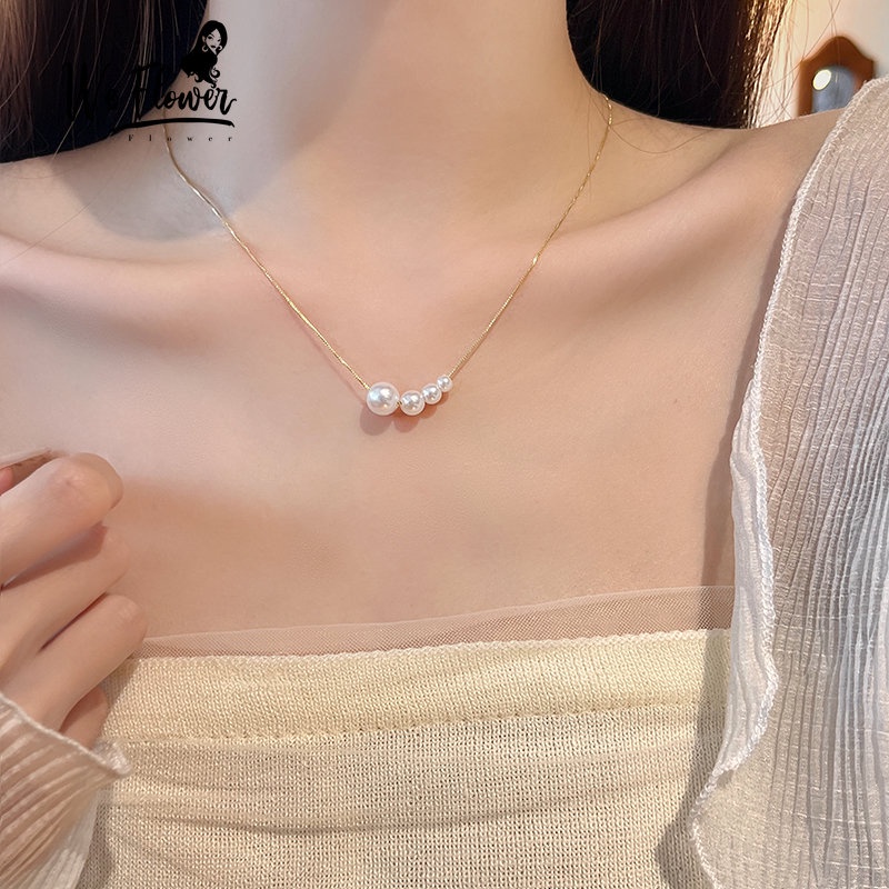 Kami Bunga Klasik 14 K Emas Mutiara Manik-Manik Liontin Kalung Untuk Wanita Gadis Korea Fashion Pesona Choker Kalung Elegan Perhiasan Aksesoris