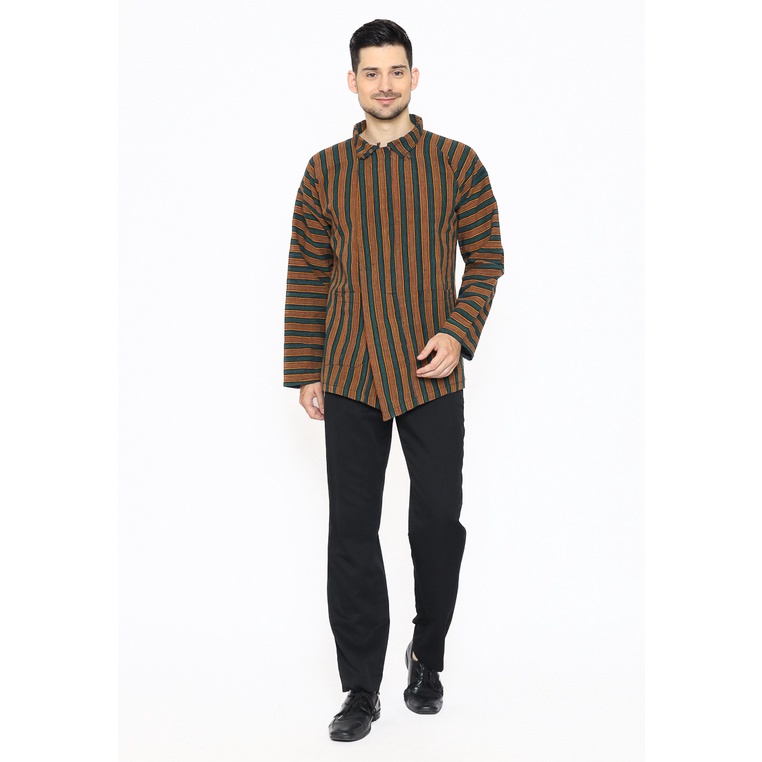 Lurik Batik Etniq Craft Aryeswara Baju Surjan Bahan Lurik Asli Baju Adat Surjan-Hijau