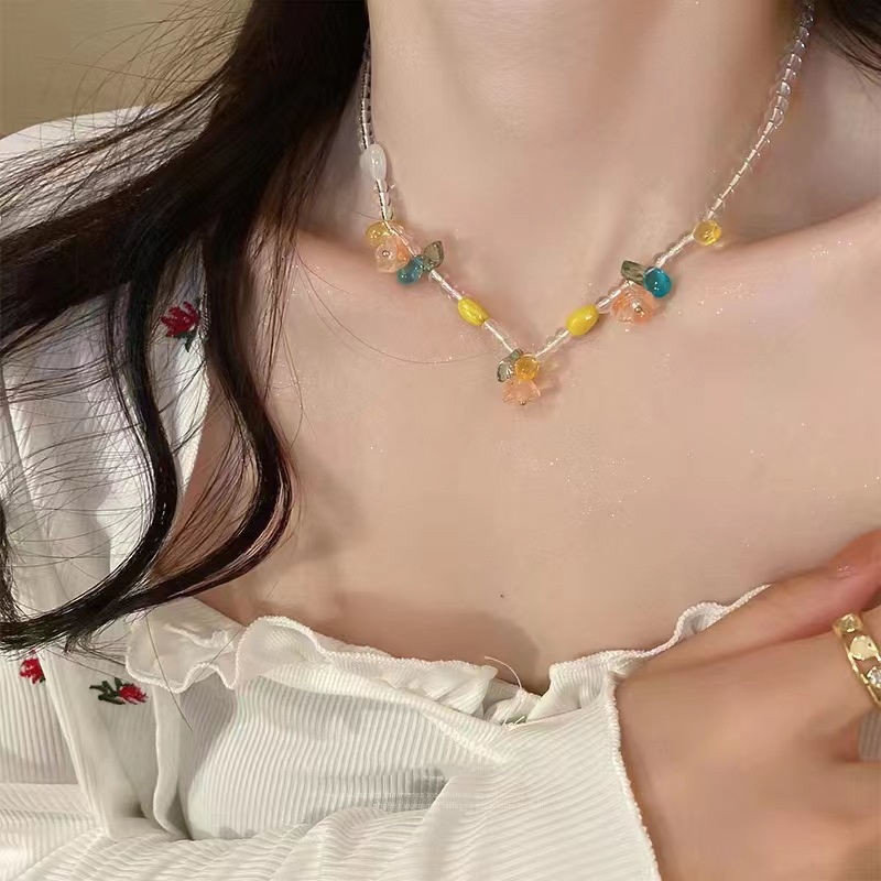 Kami Bunga Musim Panas Trendi Resin Manik-Manik Lily of the Valley Kalung Untuk Wanita Gadis Indah Liburan Liburan Liburan Bunga Kalung Fashion Tulang Selangka Rantai Perhiasan Aksesoris