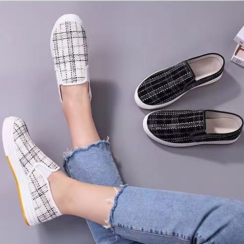 𝐄𝐁𝐒 ✅ COD SEP026 (Tanpa Kotak) Sepatu Sneakers Wanita Hitam Putih Kasual Model Korea Fashion Casual Sport Olahraga Import COD