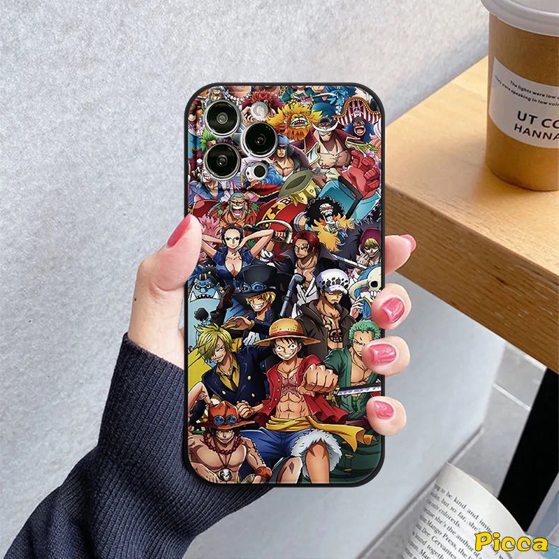 IPHONE Case One Piece Anime Kartun Trendi Kompatibel Untuk Iphone11 13 14 12 Pro Max XR 8 6 7 6S Plus X XS Max 7Plus SE 2020 Lembut Tepi Lurus Lembut Tpu Phone Cover