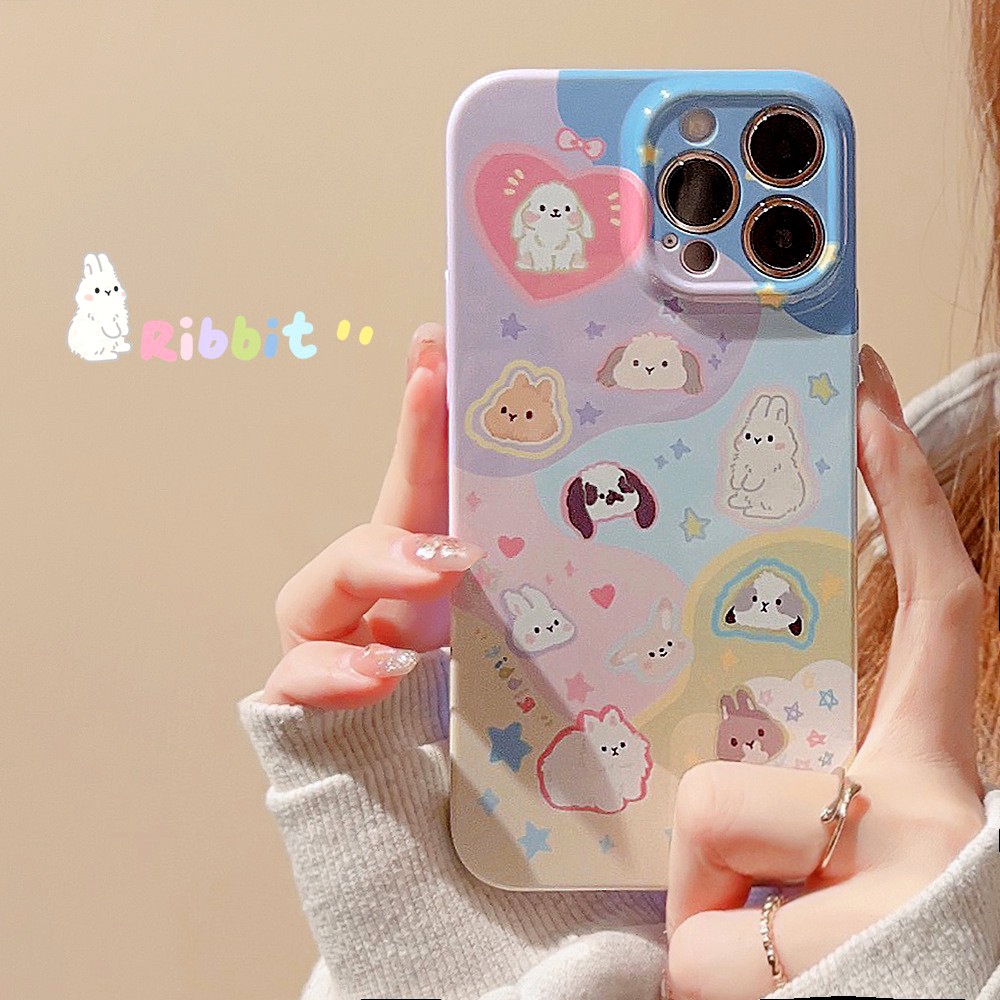 Ins Kelinci Lucu Kartun Hard Shell Film Fotografi Case Untuk Iphone SE 2020 7 /8 Plus 14x XR XM 11 12 13 PRO MAX Casing Cover Pelindung AT0248