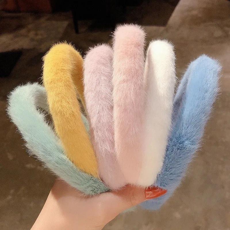 SS Bando Busa Tebal Bulu-Bulu Gaya Bandana Korea Fashion Aksesoris Rambut Wanita Headband Cloud Polos Lebar Empuk Warna Pastel Hair Band Korean