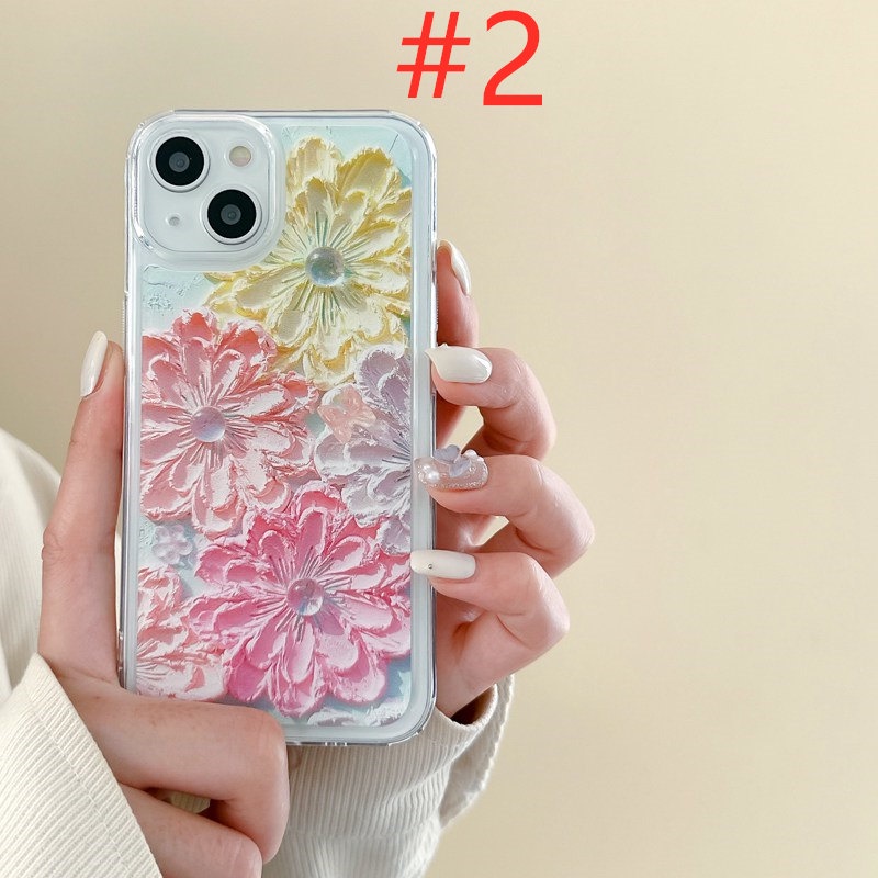 Nice Colorful Oil Painting Flower Soft TPU Case HP iP iPhone 7 8 14 + Plus SE 2020 X XS XR Max 11 12 13 Pro Max Girl Woman FTD Casing Apple