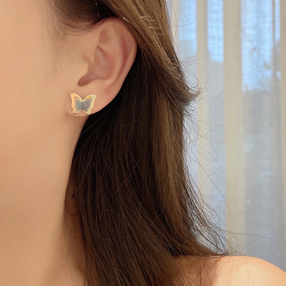 Anting Klip On Kupu-Kupu Biru Lucu Non Tindik Perhiasan Enamel Lapis Emas Earcuff Untuk Wanita Hadiah Pesta Pengantin