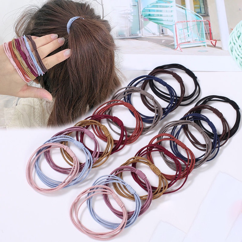 10pcs Ikat Rambut Gadis Warna Murni Sederhana Aksesoris Rambut Wanita Karet Rambut Elastis Ponytail Holder Karet Gelang