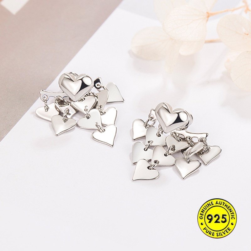 Anting Rumbai S925 Silver Berbentuk Hati Dua Cara Memakai U1809