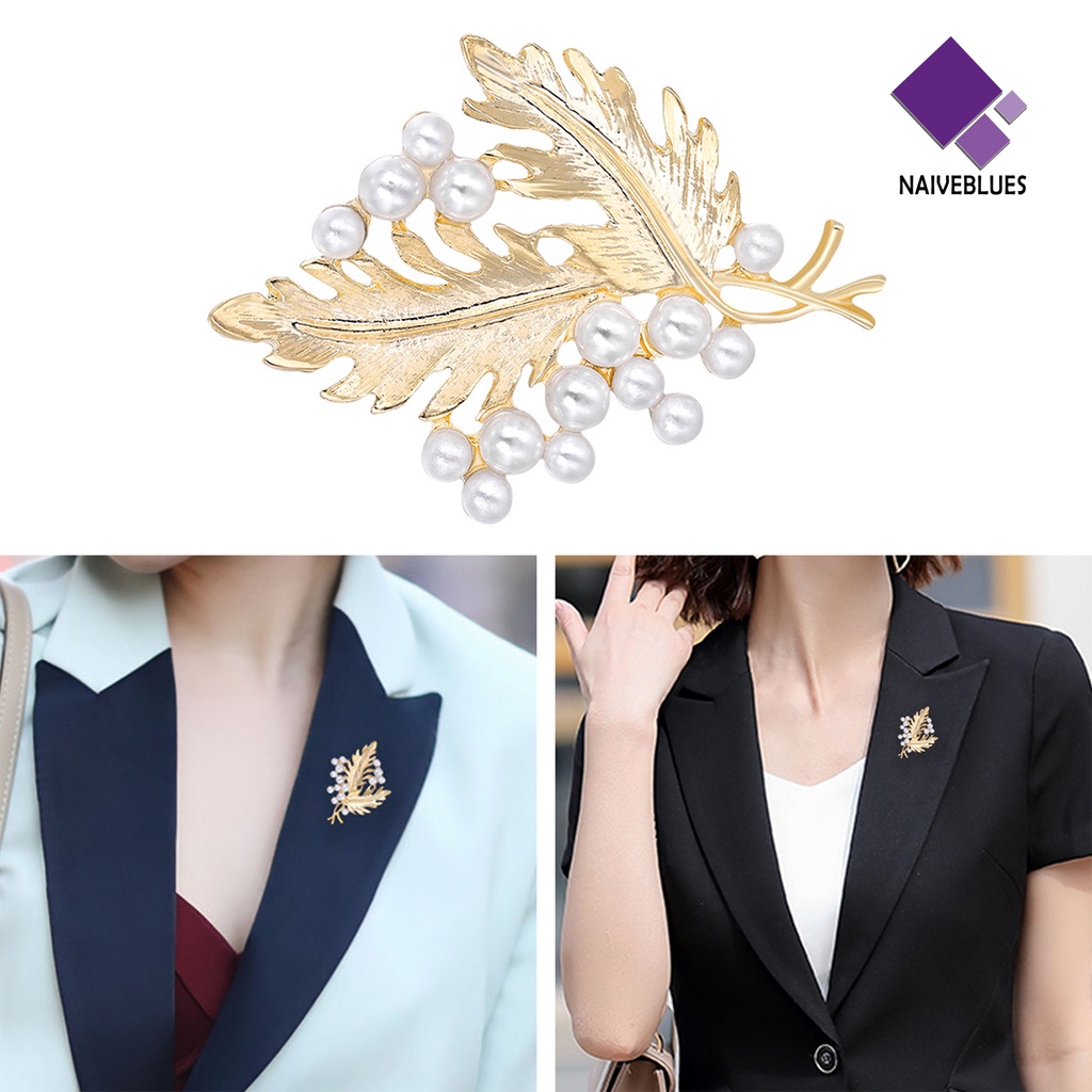 &lt; Naiveblues &gt; Bros Pakaian Chic Berlian Imitasi Desain Daun Gaya Lencana Untuk
