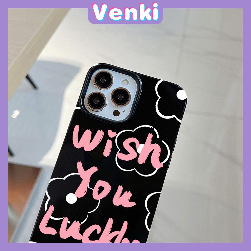 VENKI - For iPhone 11 Phone Case Black Glossy TPU Soft Case Shockproof Protection Camera Flower Simplet English Compatible with iPhone 14 13 Pro max 12 Pro Max xr xs max 7 8 Plus