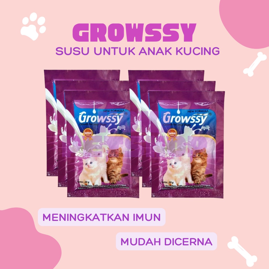 [BISA COD] GROWSSY MILK 20GR SUSU KITTEN ANAK KUCING BAYI 0 2 BULAN DEWASA BARU LAHIR GROWSY ROYAL CANIN 1KG USIA 2 - 12 BULAN 1 BOX PENGGEMUK KONEKO TOP GROWTH KMR REPLACER + DOT DAN CAT MILK 30 35 GRAM ANTI ALERGI BEBAS LAKTOSA 20GR