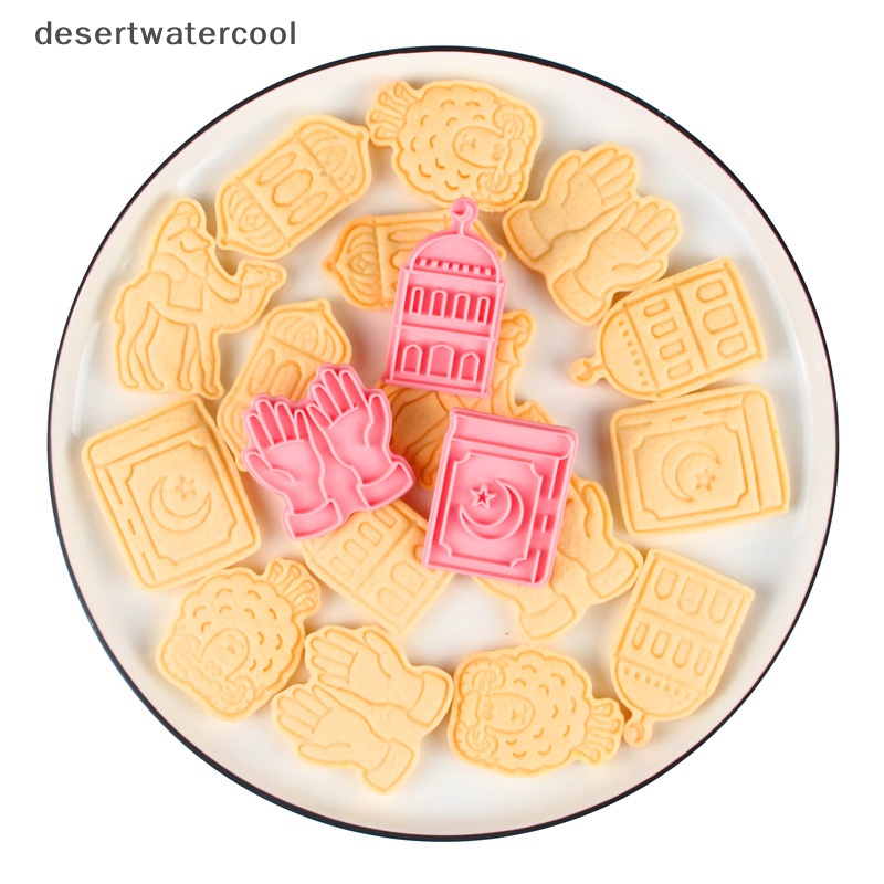 Deid6/8pcs/set Pemotong Kue Kering Kartun Eid Mubarak DIY Alat Kue Ramadhan Plastik Martijn