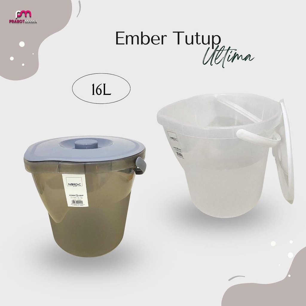 Ember Plastik dengan Tutup Putih Abu - Ultima / Ember Cuci Aesthetic / Bak Air Kamar Mandi