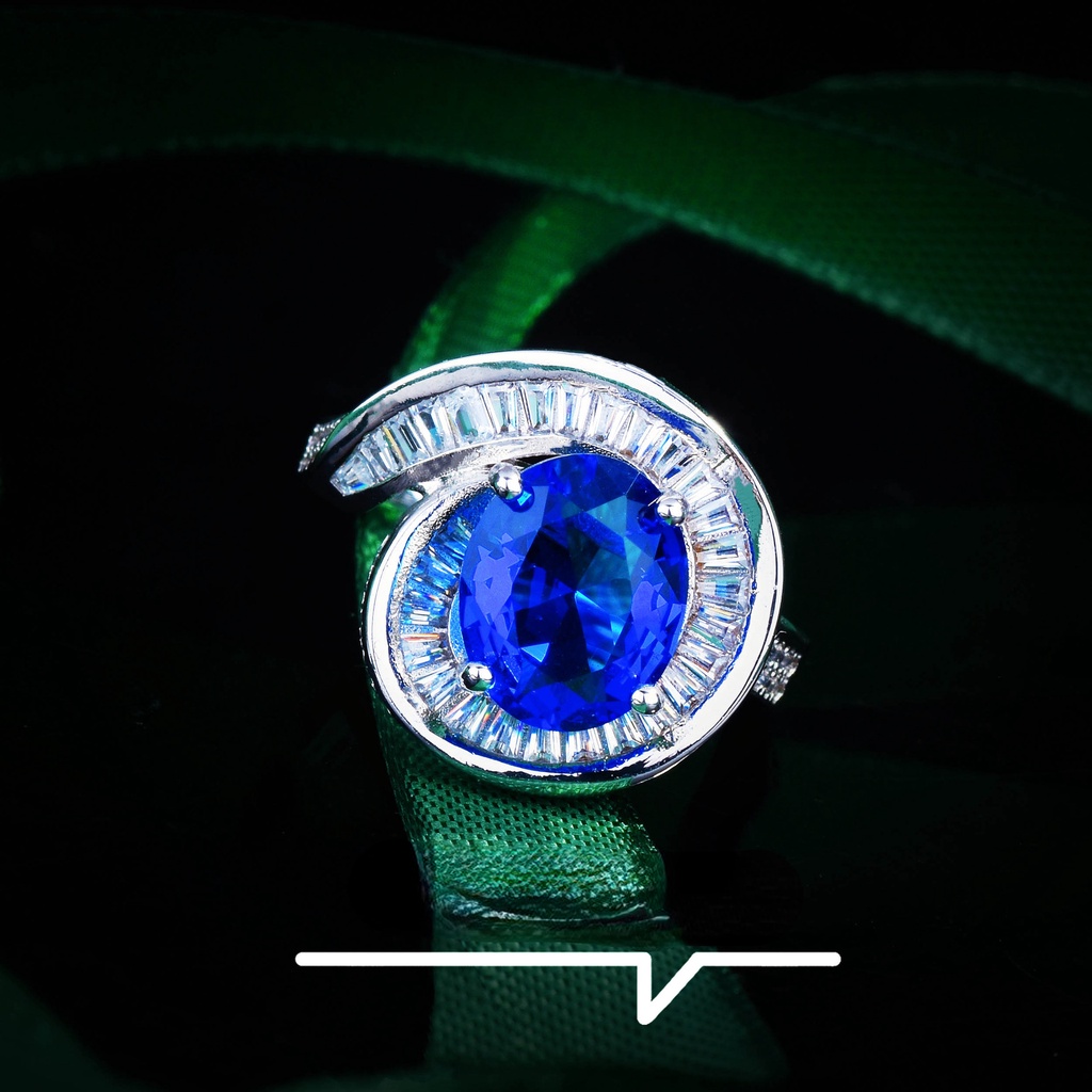 Goldkingdom Aksesoris Perhiasan Fashion Ready Stock Cincin Safir Royal Memutar Langit Berlian Biru Warna-Warni Harta Karun Handpiece