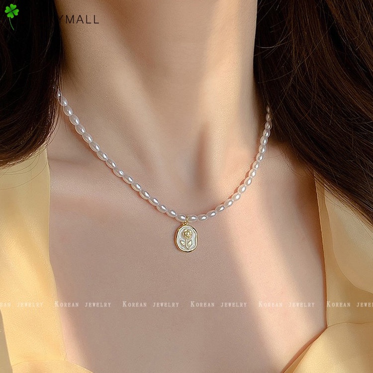 Kalung Manik-Manik Mutiara Fashion Kalung Liontin Tulip Elegan Untuk Aksesoris Perhiasan Wanita