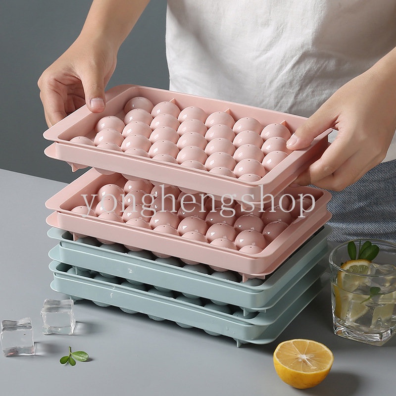 33kisi Cetakan Es Bola Bulat 3D Dengan Penutup DIY Buatan Sendiri Ice Cube Tray Untuk Cocktail Whiskey Minuman Dingin Bar Pesta Supply Alat Pembuat Es Gadget Dapur