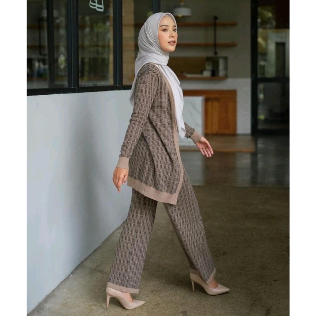 JEHAN KNIT SET setelan rajut katun cardigan celana panjang