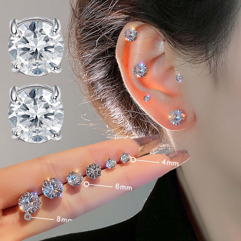 Fashion Elegan Kristal Klip Telinga Magnetik Untuk Wanita Pria Anak Ada Lubang Telinga Anting-Anting Mewah Besar Zirkon Bulat Cinta Hati Stud Earrings Tanpa Tindik Perhiasan