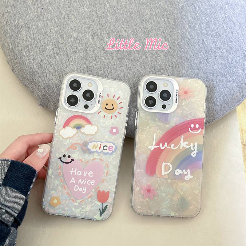 Nice Sunshine Rainbow Shell Pattern Soft Case HP iP iPhone 12 13 14 Pro Max 11 Girl Woman FTD Casing Apple