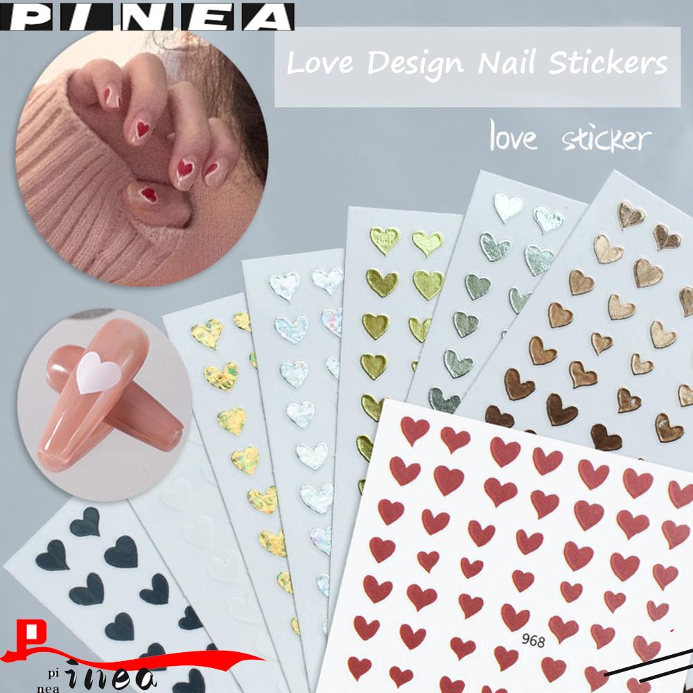 Stiker Kuku 3d Motif Nanas / Hati Warna Laser / Gold / Silver / Hitam / Putih Untuk Dekorasi Nail Art / Manicure Diy