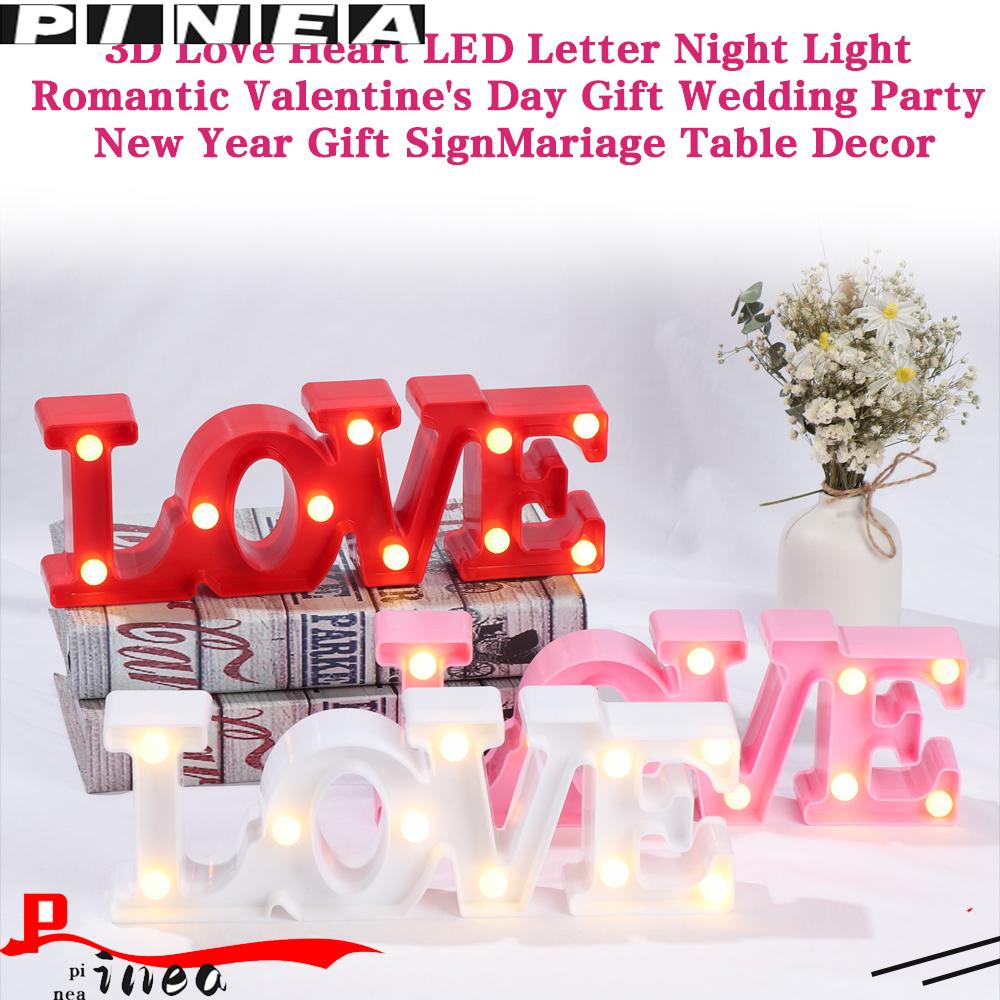 Nanas LED Huruf Warm White Hadiah Tanda Mariage Dekorasi Meja Perlengkapan Pesta 3D Cinta Hati