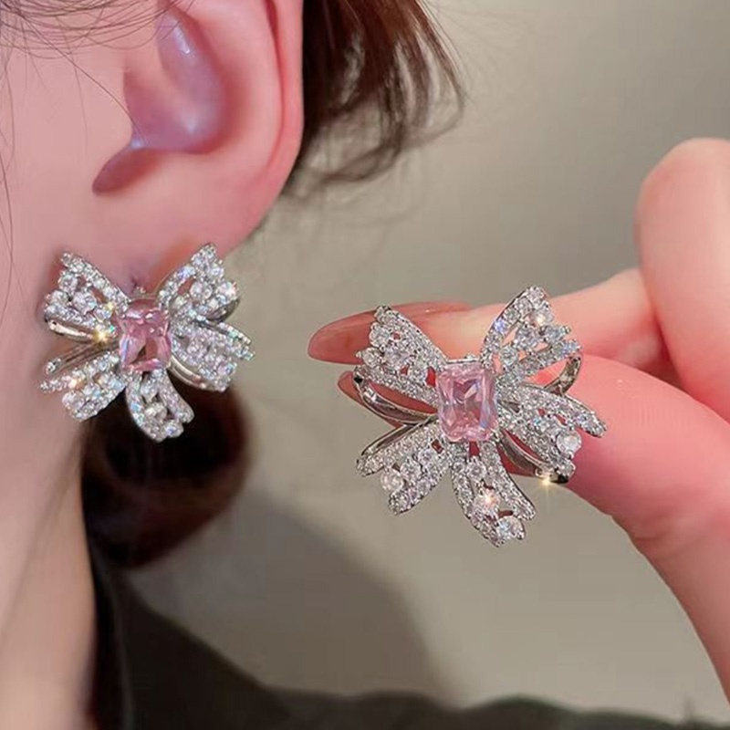 Gaya Baru Jepang Korea High-End Berlian Imitasi Busur Gaya Baru Korea Temperamen Anting Fashion