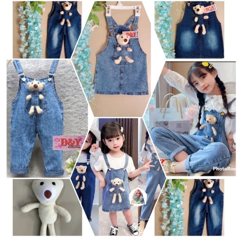 celana dan rok overall anak boneka usia 1-7 tahun bahan jeans / Celana Jeans Anak / Overall Kekinian