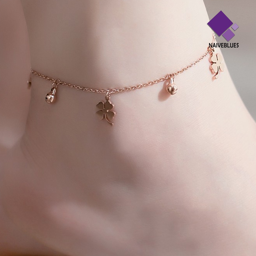 &lt; Naiveblues &gt; Lucky Clover Bells Charm Anklet Kaki Rantai Wanita Musim Panas Ankle Bracelet