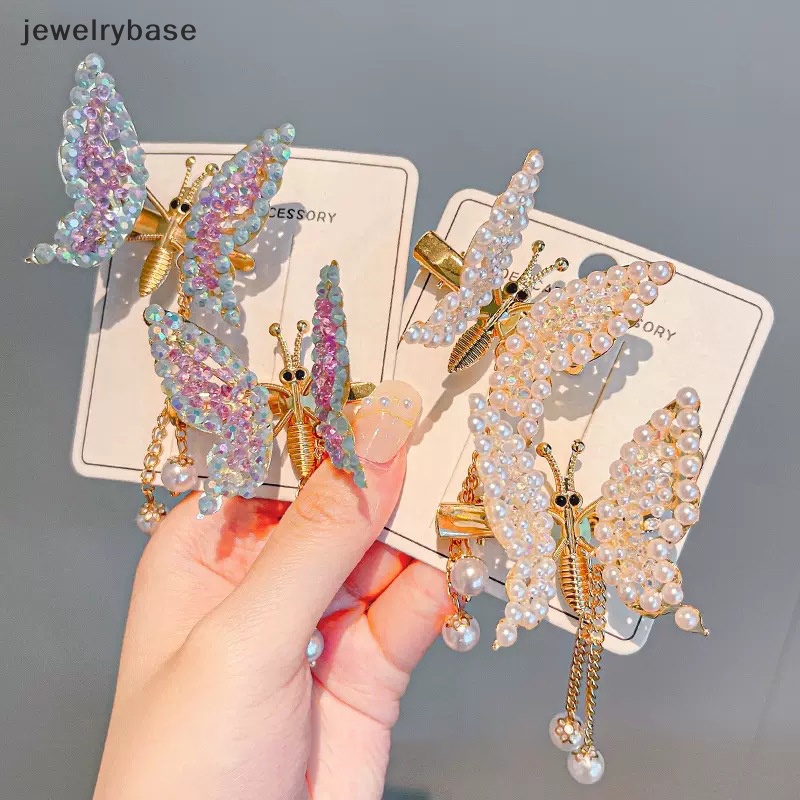[jewelrybase] Retro Peri Bergerak Kupu-Kupu Jepit Rambut Berlian Imitasi Mutiara Rumbai Duckbill Klip Cocok Untuk Gadis Liontin Jepit Rambut Aksesoris Rambut Butik