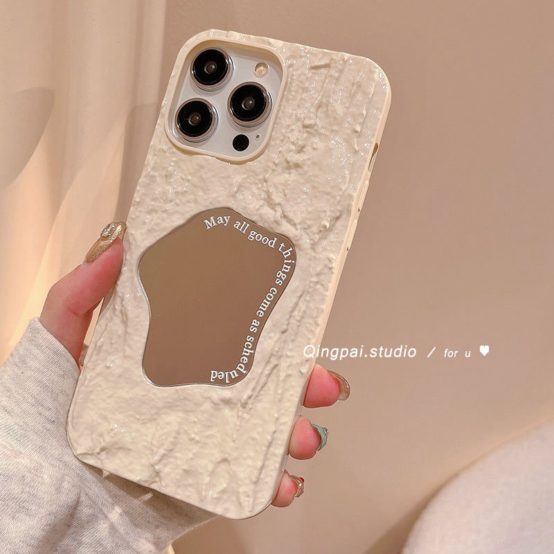 【Pleated mirror】Pretty Make up Mirror Silicone Case for iPhone 6S 7 8 Plus XR XS Max 11 12 13 14 Pro Max Phone Case for Women Girl Gift