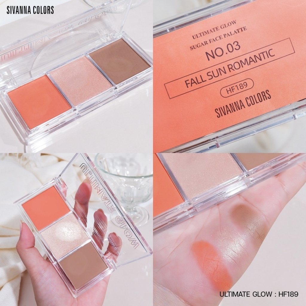 [PROMO] Sivanna Colors Ultimate Glow Sugar Face Palette | Blush On  Contour Highlighter 3 in 1 HF189 | BROWIT.ID