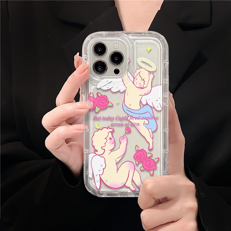 IPHONE Angel Casing Ponsel Transparan Kompatibel Untuk Iphone14 12 13 11 Pro XS Max7 8 Plus X XR Soft Casing TPU Silikon Shockproof Cover