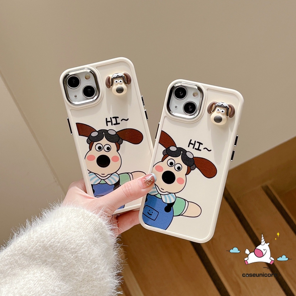 IPHONE Casing Frame Lensa Logam Plating Mewah Kompatibel Untuk Iphone11 12 14 13 Pro MAX XR 7 8 Plus 7plus 8plus X XS MAX Kartun Wallace Dan Gromit Electroplate Lembut 3D Penutup Mainan Anjing Lucu