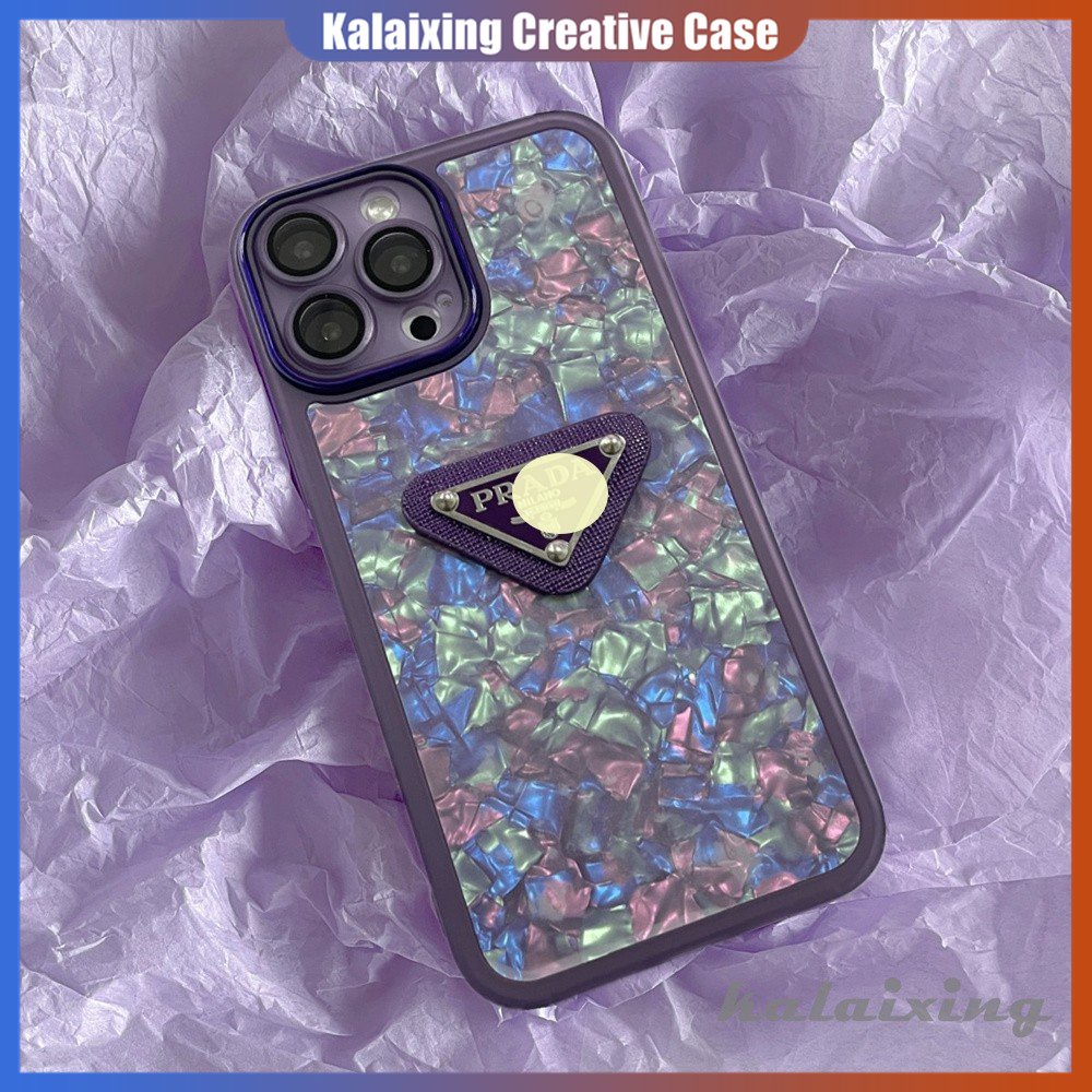 Casing Ponsel Prada Motif Kerang Bersinar Untuk iPhone 11 Pro Max 11Pro Xs Max XR 7/8Plus Dengan Lensa Kaca HD Film CasingSoft Back Cover