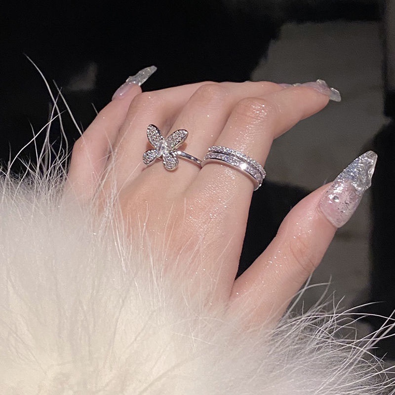 Cincin Pembukaan Geometris Kupu-Kupu Zircon Fashion Alloy Untuk Anak Perempuan