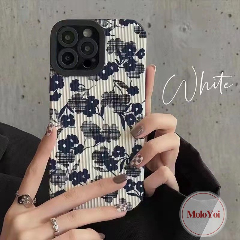 Casing Silikon Tahan Guncangan Kulit Mewah Kompatibel Untuk IPhone XR XS X Max 11 Pro Max 7Plus 11 13 14 12 Pro Max8 7 Plus Retro Tekstur Bunga Stiker Lembut Tpu Phone Cover