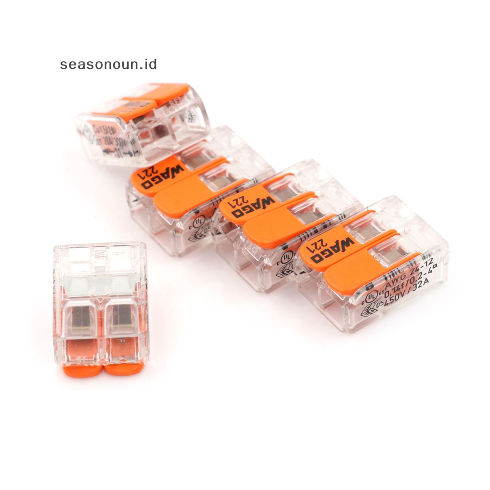 Seasonoun Hot 5Pcs Sale Wago 221-412 LEVER-NUTS 2condutor Compact Connector 10pk Kawat Tembaga Junction.