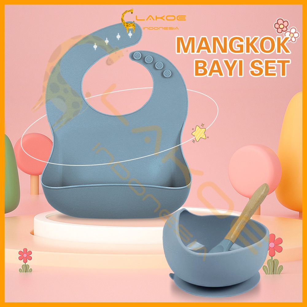 Lakoe 3pcs Premium Baby Bibs Silikon BPA Free/Mpasi Celemek Makan Bayi/Feeding Silicone Slabber Bib/Tableware Silikon Anak Mangkok Silicone