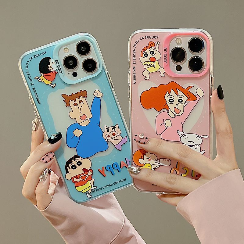 Happy Crayon Shin-chan Family Photo Skin Feel Soft Case HP iP iPhone 12 13 14 Pro Max 11 So Cool FTD Casing Apple