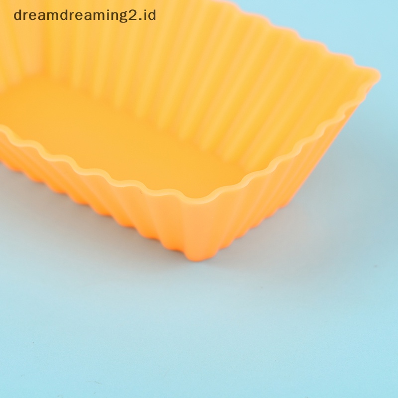 (drea) 6pcs Mini Muffin Cup Persegi Panjang Silikon Muffin Cake Cetakan Kue Aksesoris//