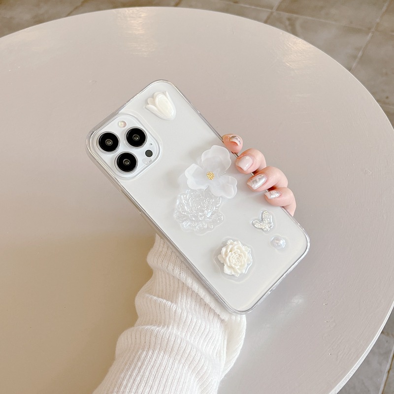 【Crystal resin】3D So Pretty White Tulip Flower Soft Case IPhone 7 8 Plus XR XS Max 11 12 13 14 Pro Max 14 Plus for Women Girl Gift