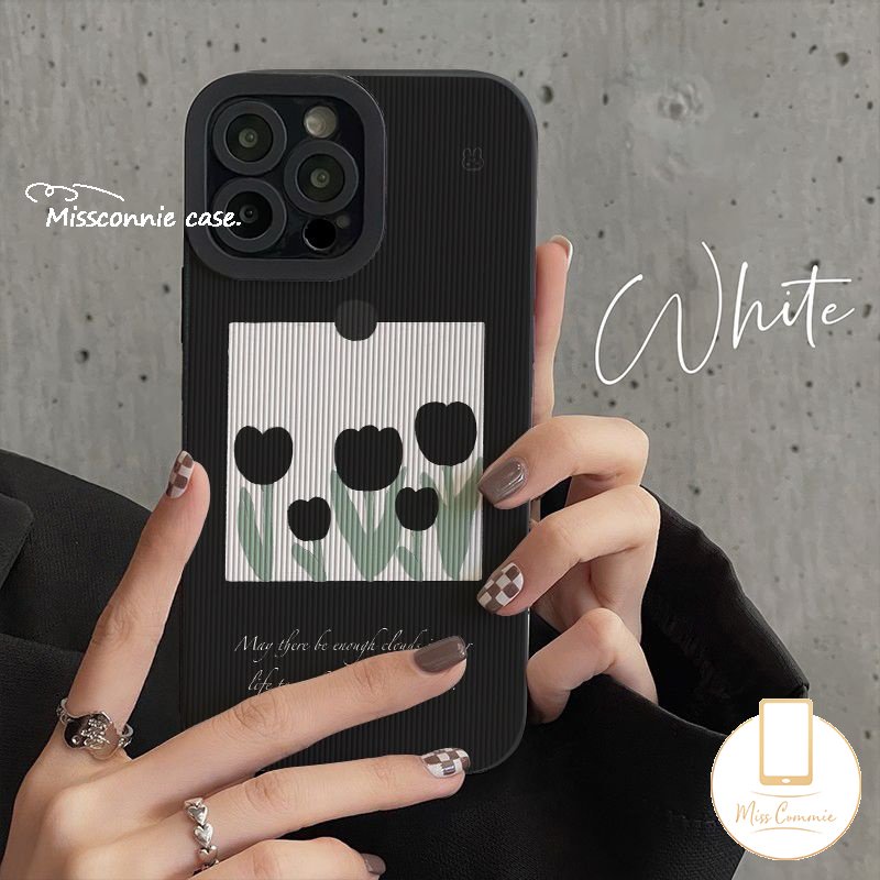 IPHONE Casing Ponsel Motif Bunga Tekstur Kulit Mewah Kompatibel Untuk Iphone11 14 12 13 Pro MAX 7Plus 8Plus XR X XS Max7 8 Plus Tulip Bunga Vintage Sederhana Tahan Guncangan Soft Cover