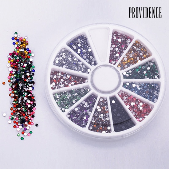 Providence 12warna 500pcs 2.0mm Glitter Tips Rhinestones Permata Roda Bulat Nail Art Dekorasi