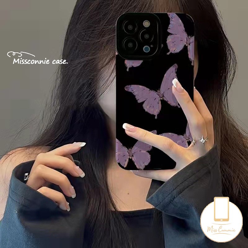 IPHONE Casing Tekstur Kulit Mewah Kompatibel Untuk Iphone11 14 13 12 Pro MAX 7Plus XR X 7 8 Plus XS MAX Shockproof Lembut Tpu Silicon Retro Fantasi Butterfly Cover