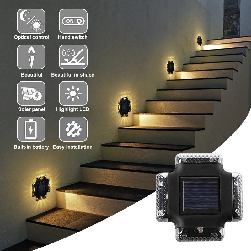 Lampu Dinding Balkon Negara/Dekorasi Lampu Jalan Rumah Tangga/Pagar LED Tahan Air Step UP and Down Llluminate Stairs Decor 4side Light/Outdoor Solar Energy Wall Lamp