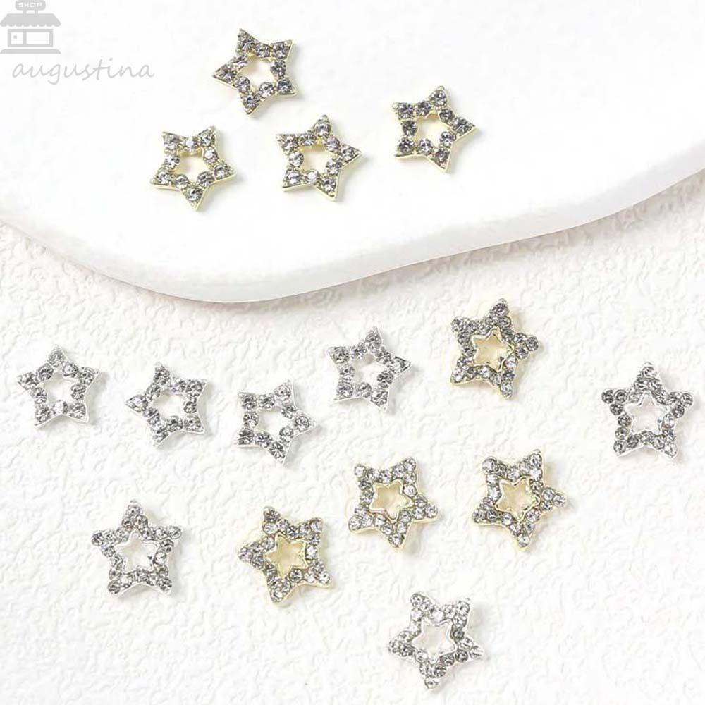 Agustinina Bintang Dekorasi Kuku Aksesoris Manicure Jepang Alloy Bintang Berujung Lima 3D Nail Art Drills