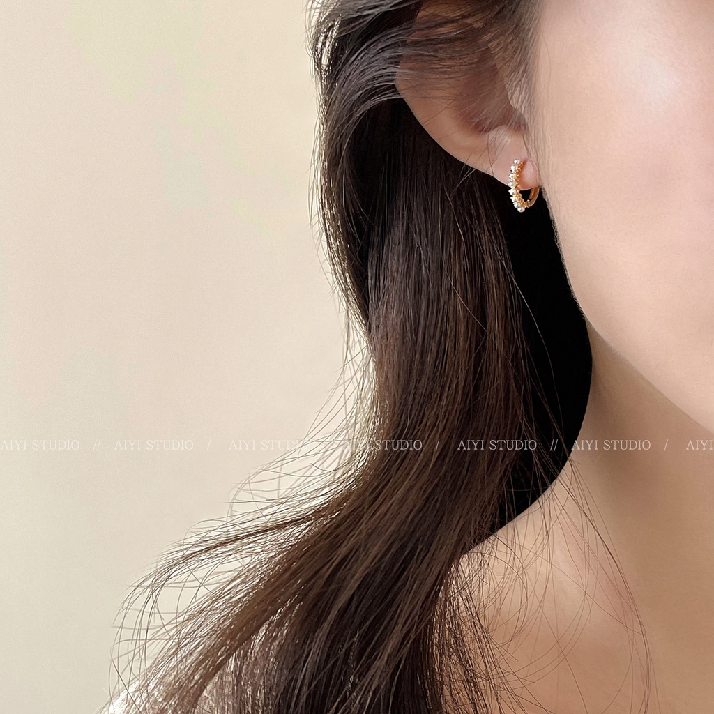 S925 Perak Jarum Rasa Senior Cahaya Mewah Mutiara Telinga Cincin Perempuan