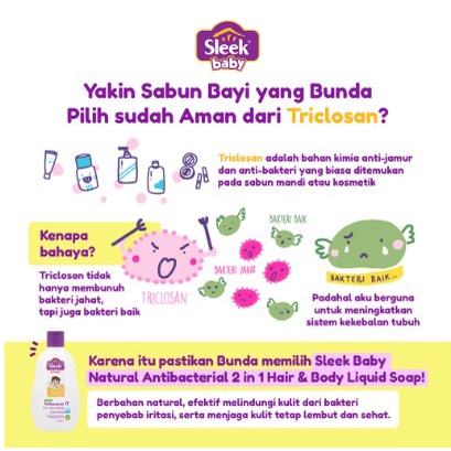 Sleek Baby Antibacterial 2 in 1 Hair &amp; Body Liquid Soap Botol 120ml , 250ml