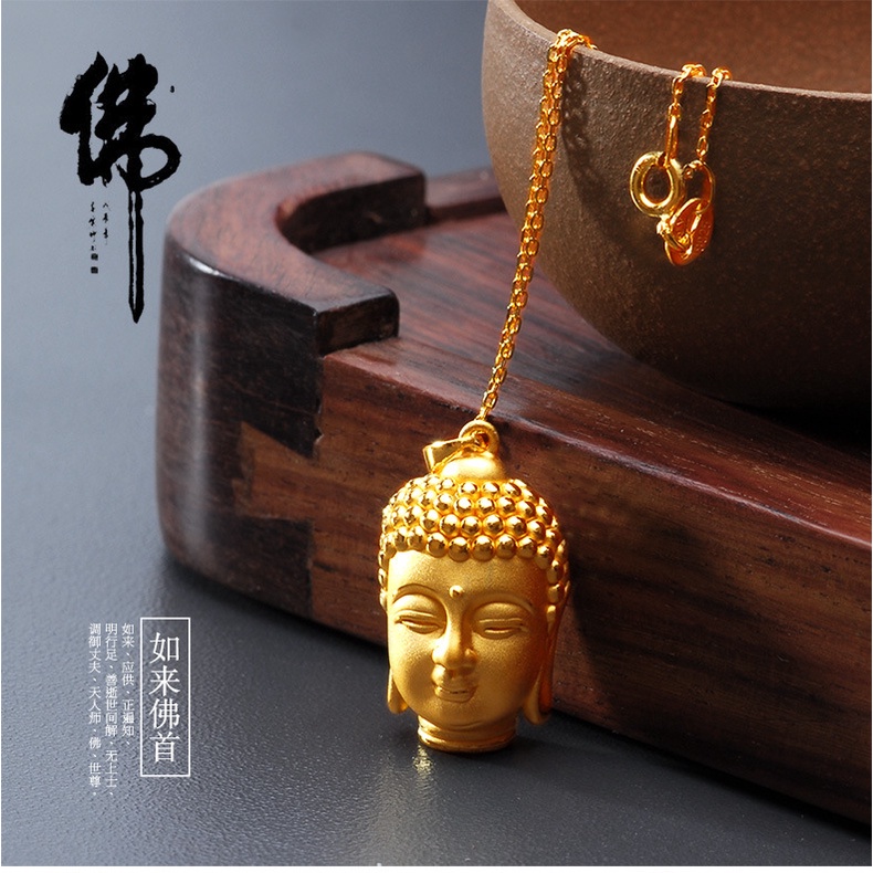 Goldkingdom Aksesoris Perhiasan Fashion Ready Stock 3D Liontin Buddha Emas Untuk Pria Dan Wanita Kalung Kepala Buddha Perhiasan Emas