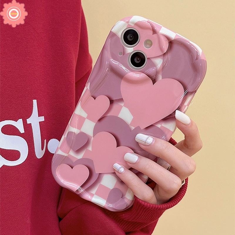 Casing Kisi Cinta Hati 3D Wavy Curved Edge Glossy Rose Pink Untuk Redmi 10C 9A 9T 10 A1 A2 10A 9C NFC Redmi Note8 9 10 11 11s 10S 10Pro Max POCO M3 Lembut Shockproof Cover