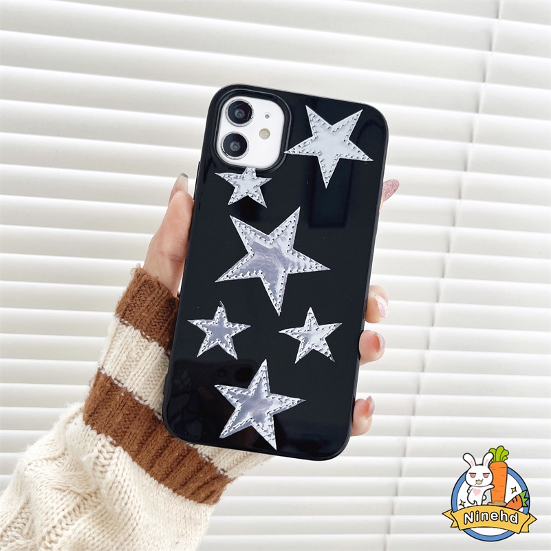 IPHONE Casing Kompatibel Untuk Iphone14 13 12 11 Pro Max X Xr Xs Max8 7 6 6s Plus SE 2020 Ins Silver Star Mulus Glossy Ultra Slim Casing Ponsel Shockproof Silikon Soft Case Handphone Cover